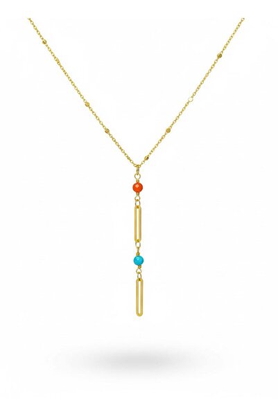 Tuncel Store قلادة من الفولاذ المقاوم للصدأ بلون ذهبي مع سلسلة لؤلؤية - موديل...