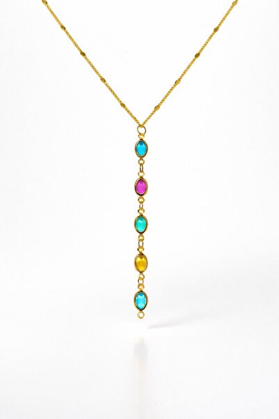 NKIE JEWELS قلادة من الفولاذ بلون ذهبي بتصميم سلسلة بيضاوية الشكل - 3831