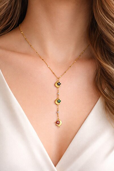 NKIE JEWELS سلسلة ذهبية اللون على شكل نجمة القمر من ماركة Ye Model للموسم الج...