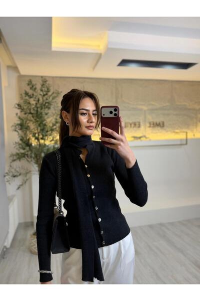 EMEL ERYILMAZ Şal Detaylı Triko Hırka
