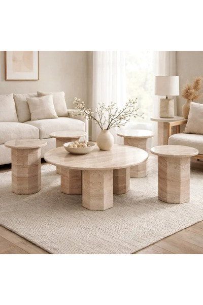 Generic Round marble serving table with metal base - 5 pieces