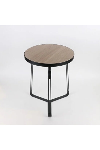 Generic Round Side Table with Modern Design - Wooden Top with Black Metal Base
