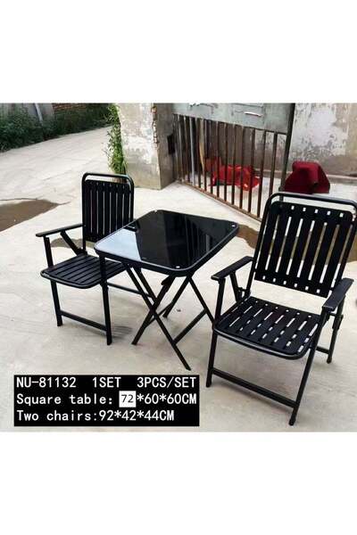 Türkiye Square Glass Table Outdoor Bistro Set with 2 Metal Chairs smooth glas...