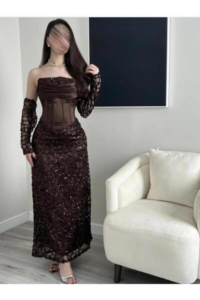 ZAHRA Brown evening dress with a royal corset design