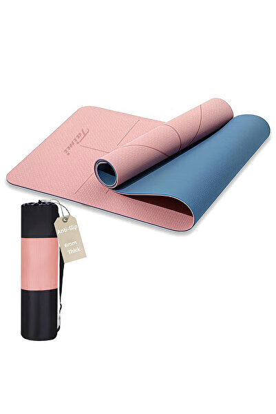 Taimi Alignment Lined Anti-Tear, Anti-Slip Yoga Mat with Carrying Bag, Pink/B...