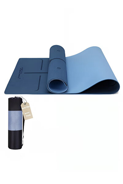 Taimi Alignment Lined Anti-Tear, Anti-Slip Yoga Mat with Carrying Bag, Dark B...