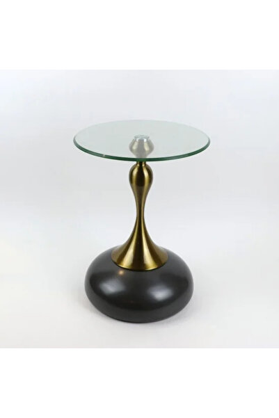 Generic Round side table with glass top and metal base, gray color