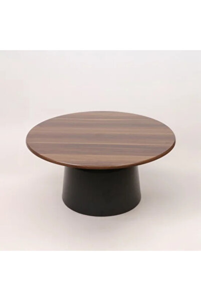 Generic Brown wooden serving table with a black metal base