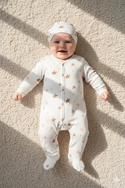 Miniday Baby Baby Printed Jumpsuit with Hat Newborn %Cotton Hospital-Issued S...