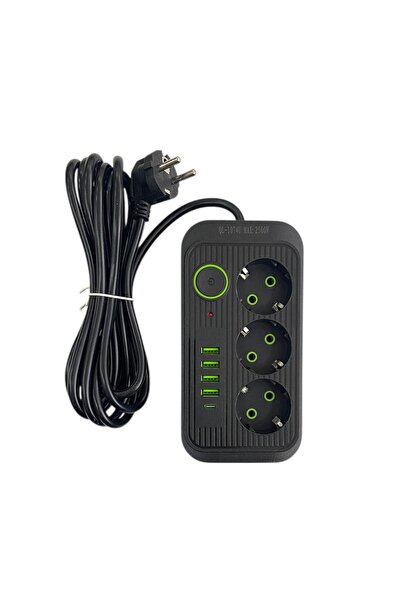 O.M.D Power Strip with 3 Outlets and 4 USB Ports, Type C, 3M, 6 Switches, 750...