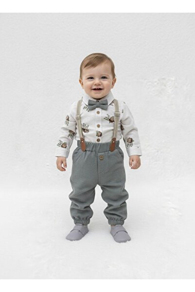 Butik ERKEK BEBEK - ÇOCUK PANTOLON ASKILI PAPYON DETAYLI 4 PARÇA TAKIM PAMUKL...