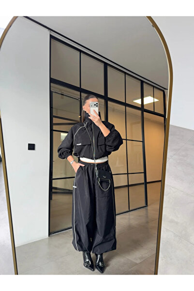 Quzu TASARIM COOL ŞERİT DETAYLI PARAŞÜT KUMAŞ TAKIM