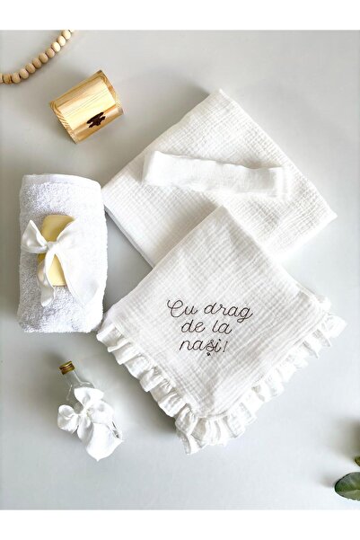 Anya-Events Μουσλίνα βαπτιστική στολή με κεντήματα καφέ