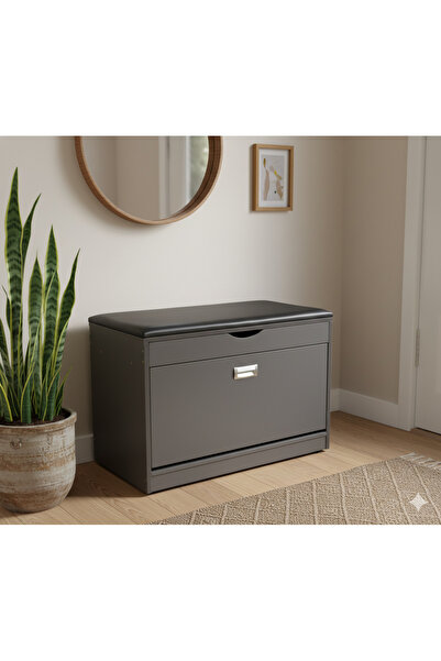 1st Shoe cabinet with flip drawer and padded leather seat, 60*50*30 cm
