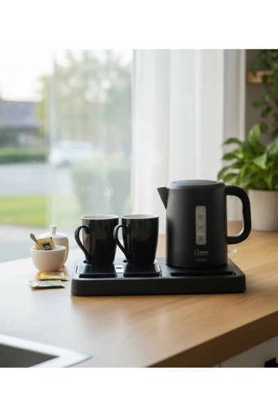 JANO Hotel set: plastic kettle with base and two cups