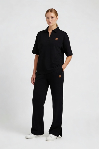 STYLENEST Women's Premium Polo Collar Suit Relaxed Fit Elastic Waist Pants