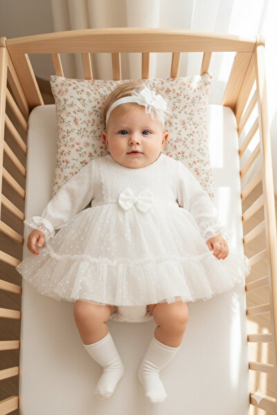 Miniday Baby Baby Girl Mevlütlük Dress with Bandana and Lace Newborn Hospital...