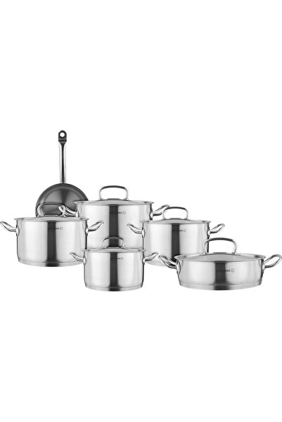 Generic Korkmaz Proline Stainless Steel Cookware Set, 11 Pieces - Silver
