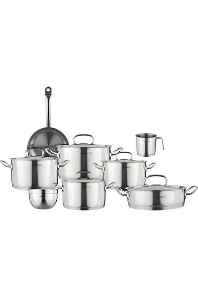 Generic Korkmaz Proline Stainless Steel Cookware Set, 13 Pieces - Silver