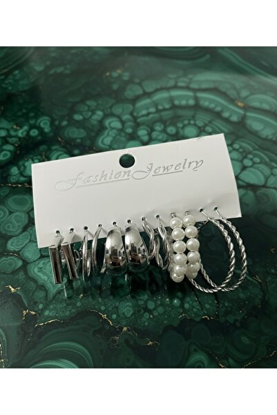 DeNors 6-Piece Luxury Earring Set - Pearl Detailed Hoop and Geometric Earring...