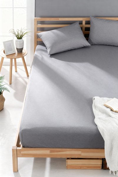 Asilex Home Collection Anthracite Fitted Sheet Set of Pillow Akfil Fabric Anti-Sweat Oeko-Tex Certified Non-Slip Bed Sheet