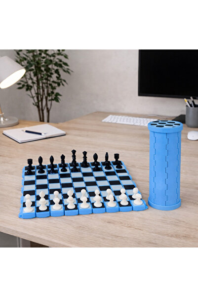 Sani Chess Set, Tube, 196 X 192 mm, Blue, Black, White