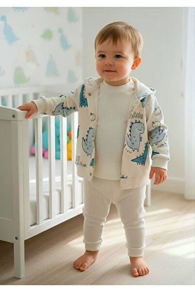 Nexvora Dinosaur Printed Hooded Baby Boy 3-Piece Set 100% Cotton |   12 Month...