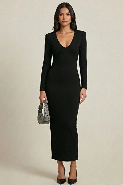 bysoca Women's Black V-Neck Shoulder Pad Pack Long Sleeve Flexible Sandy Fabr...