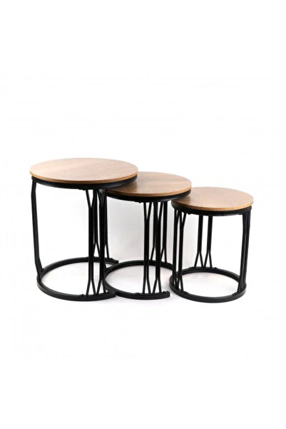 Generic Side table set, wooden top with black metal base