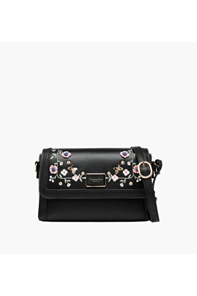 CHARLOTTE حقيبة كروسبودي مطرزة بالزهور من ريد مع زر إغلاق