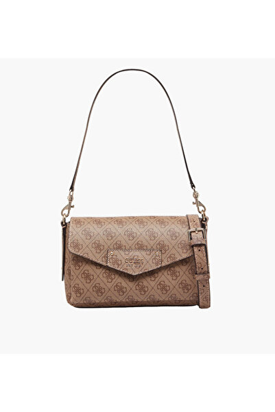 Guess حقيبة كتف برينتون بنقشة مونوجرام من إيكو مع حزام قابل للتعديل