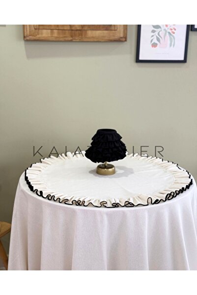 KaiAtelier Natural Embroidered Linen Tablecloth / Fiskos Coverlet / Coffee Ta...