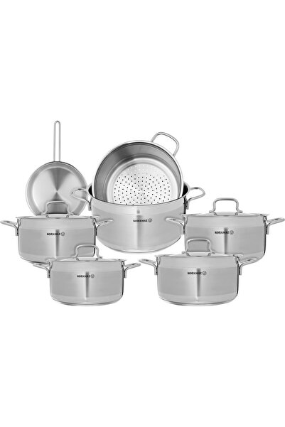 Generic Korkmaz Alfa Steel Cookware Set, 10 Pieces - Silver