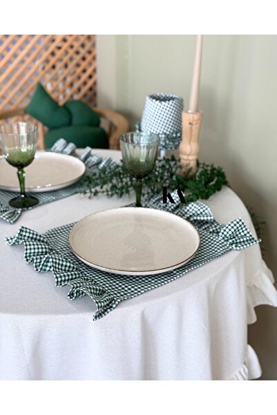 KaiAtelier Mossy Linen Two-End Ruffle Detailed American Service/Supla Mat wit...