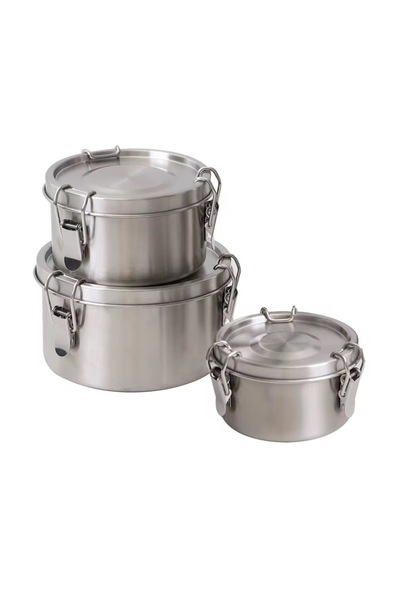 ABAREEK Stainless steel food storage containers. Sizes: 700ml, 1100ml, 2000ml