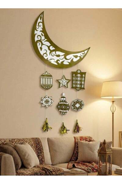 Fun Moment Luxurious Ramadan wall hanger: large decorative golden crescent wi...