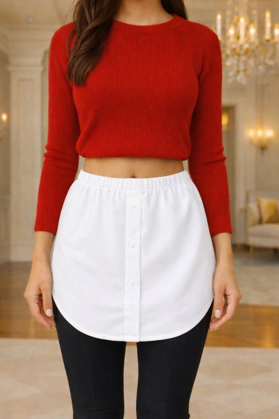 ELMODA Women's White Lycra-Free Tricot Shirt-Looking Savior Skirt