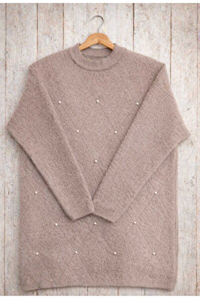 MODA VEDAT Women's Stoned Bearded Soft Sweater -00370