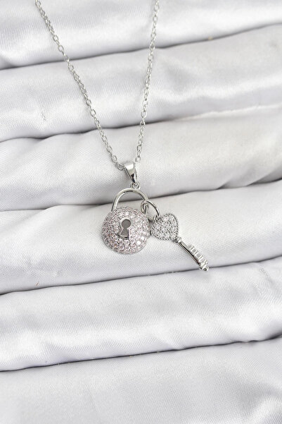 Epilons Bfs 316L Steel Chain Silver Color Lock Key Model Zircon Stone Women's...