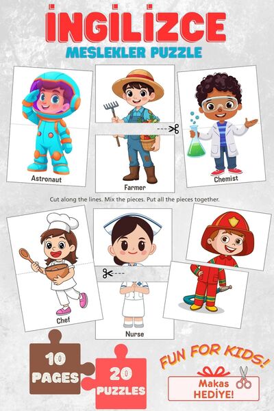 Anonim Yayıncılık İngilizce Meslekler Puzzle Oyunu Kes-Birleştir Etkinliği - ...