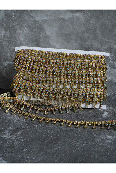 ARN Taşlı Sallantılı Şerit (Altın) 2 Cm – (1 Metre) Dekoratif Kristal Taşlı T...