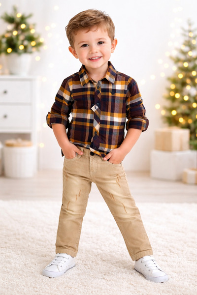 AKİ MODA KİDS طقم قميص وبنطلون للأطفال الأولاد مكون من قطعتين