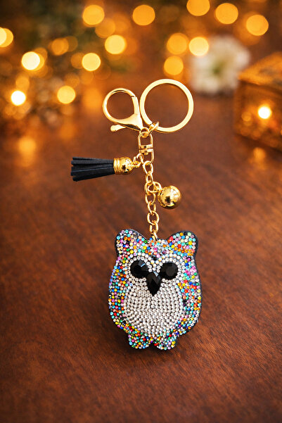 TChic حلية/تعليقة على شكل بومة ملونة مرصعة بالأحجار لتزيين الحقائب