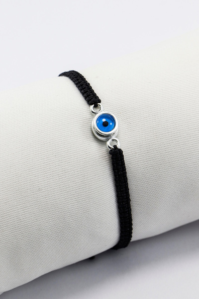 biuti Silver Color Metal Double Sided Evil Eye Bead Black Bracelet with Adjus...