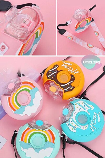 Munico Donut Tasarımlı Kapaklı Çocuk Su Bardağı Sevimli Karikatür Taşınabilir...