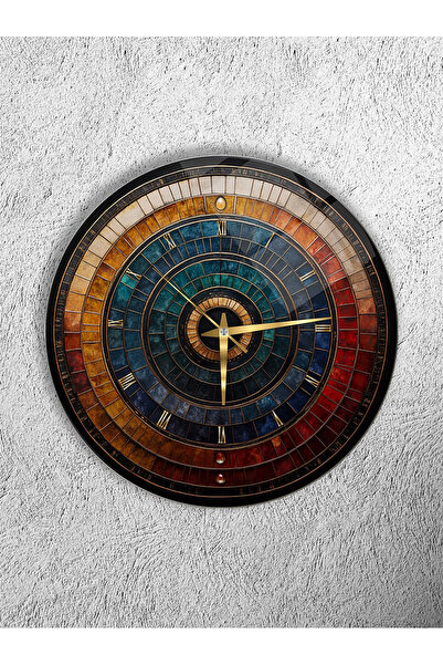 Olinpa KIRILMAZ CAM DUVAR SAATİ , HEM TABLO HEM SAAT RENKLİ MOZAIK DAİRESEL E...