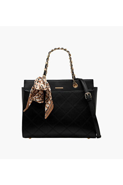 SASHA Jul Quilted Tote Bag with Scarf Accent and Detachable Shoulder Strap