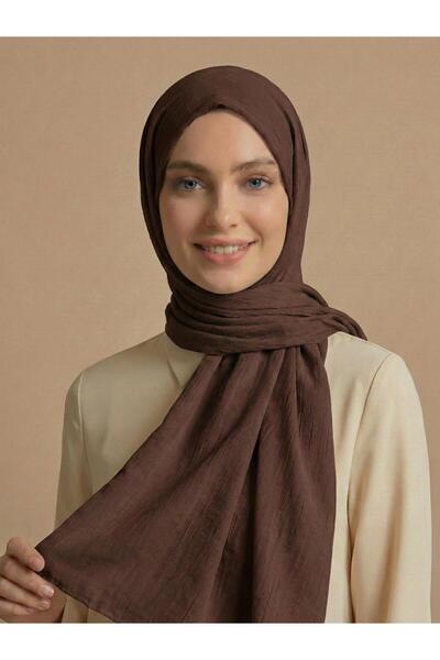 scarfella Brown Solid Color Shawl Non-Wrinkle Non-Slip Non-Ironing Tok Duruşl...