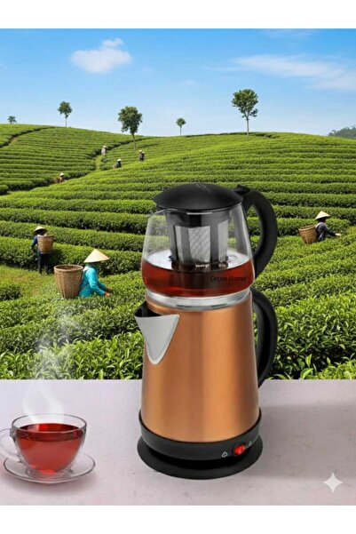 ÇEÇEN HOME Glass Teapot Electric Tea Maker Steel Tea Maker Bronze 2100W (Body...