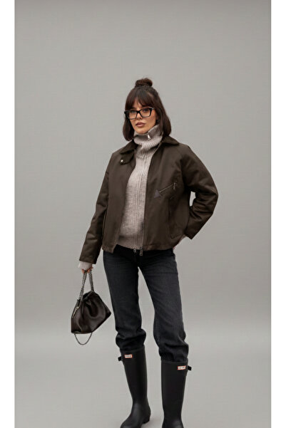 My Blog Brown Pocketed Velvet Collar Jacket - 5124